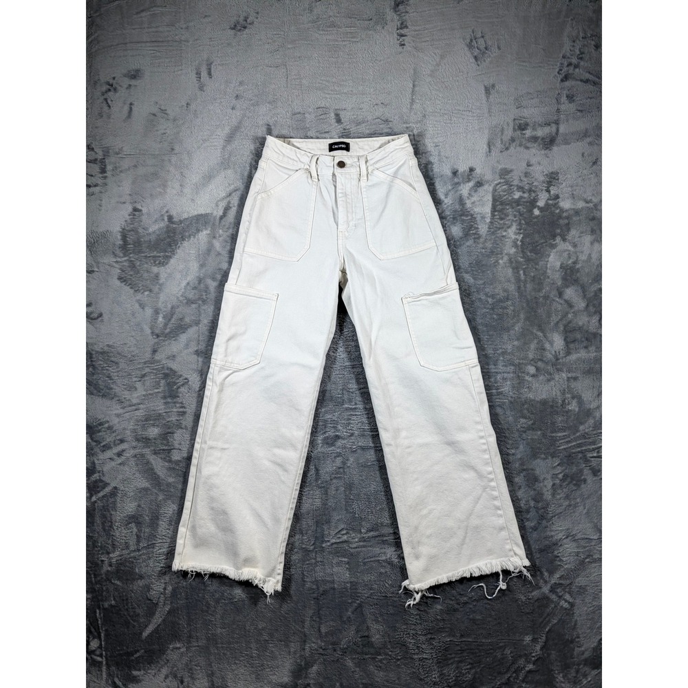 Just Black Denim Calypso Women 25 Off White Oat Wide Leg Carpenter Jeans Raw Hem